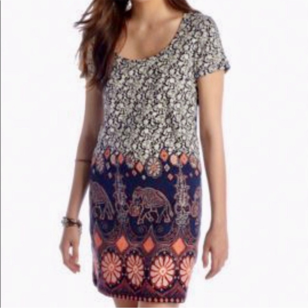 Lucky Brand Navy and Orange Elephant Cotton Dress